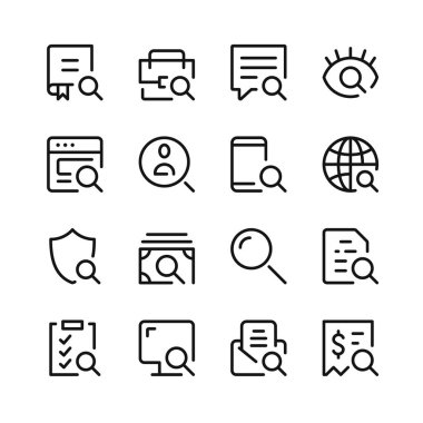 Arama simgeleri. Vektör çizgisi simgeleri. Basit özet sembolleri ayarlandı