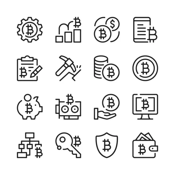 Conjunto Iconos Línea Bitcoin Conceptos Diseño Gráfico Moderno Colección Elementos — Archivo Imágenes Vectoriales