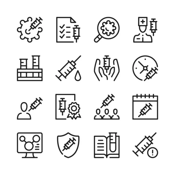 Vaccine Line Icons Set Modern Graphic Design Concepts Simple Outline — Stock Vector