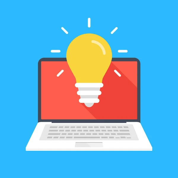 Laptop Light Bulb Screen Modern Technology Business Idea Innovation Smart — Stock Vector