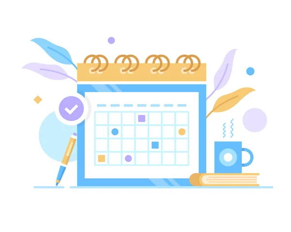 Planning Afspraak Tijdbeheer Vector Illustratie Kalender Met Tekens Belangrijke Gebeurtenis — Stockvector