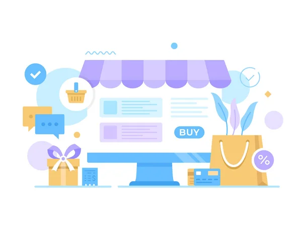 Nternetten Alışveriş Vektör Çizimi Ticaret Dijital Mağaza Çevrimiçi Dükkan Ticaret — Stok Vektör