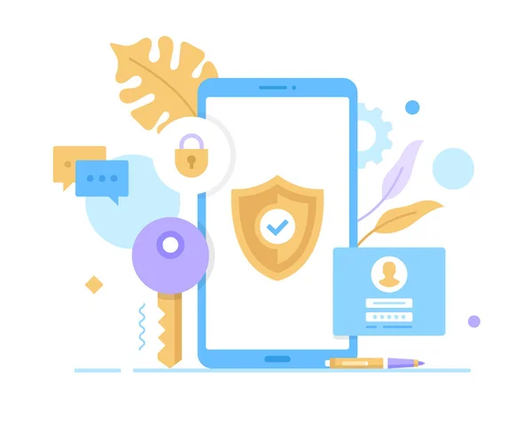 Seguridad Móvil Protección Privacidad Ilustración Vectorial Ciberseguridad Smartphone Escudo Con Vector De Stock