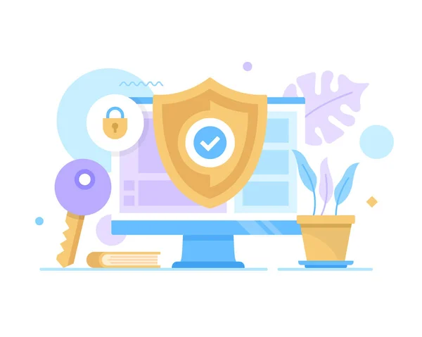 Kybernetická Bezpečnost Počítačová Bezpečnost Vektorová Ilustrace Ochrana Dat Antivirový Software — Stockový vektor