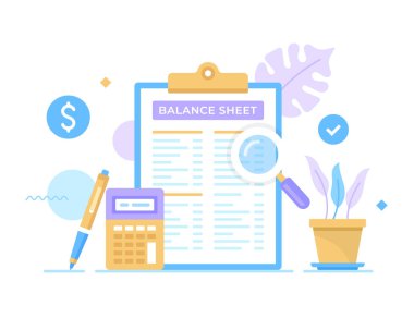 Balance sheet. Vector illustration. Financial statement, report, financial document concepts