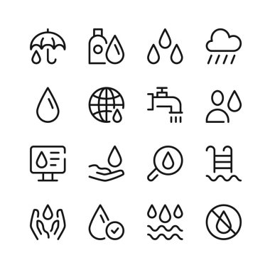 Su ikonları. Vektör çizgisi simgeleri. Basit özet sembolleri ayarlandı