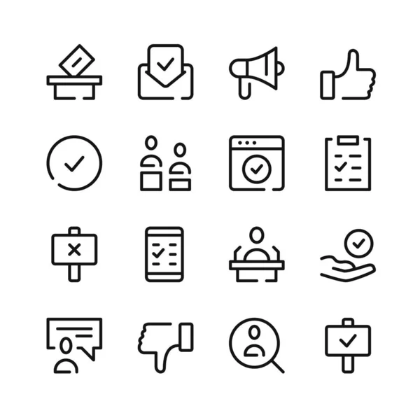 Iconos Votación Iconos Línea Vectorial Conjunto Símbolos Contorno Simple — Vector de stock