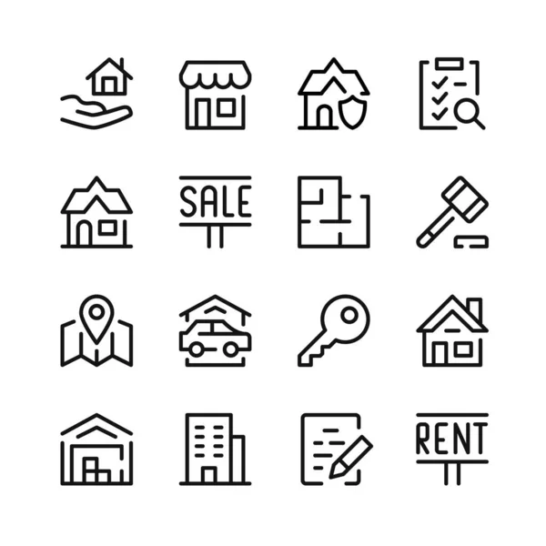 Onroerend Goed Iconen Vectorlijn Iconen Eenvoudige Schema Symbolen Set — Stockvector