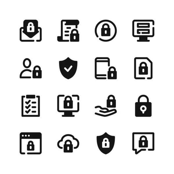Ikony Bezpieczeństwa Komputerowego Czarne Symbole Zestaw Ikon Wektorowych — Wektor stockowy