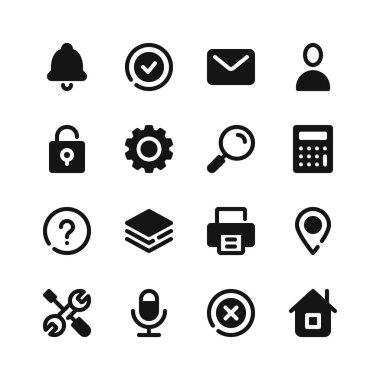 Kullanıcı arayüzü simgeleri. Siyah semboller. Vektör simgeleri ayarlandı