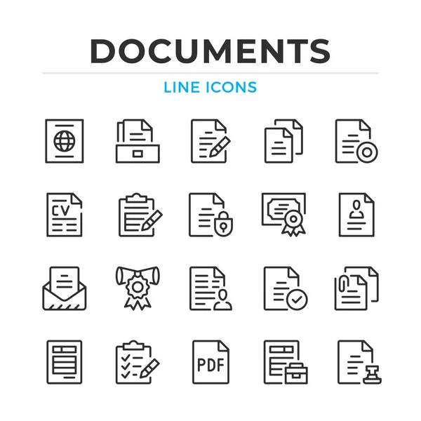 Documentos Línea Iconos Establecidos Elementos Contorno Moderno Conceptos Diseño Gráfico — Archivo Imágenes Vectoriales