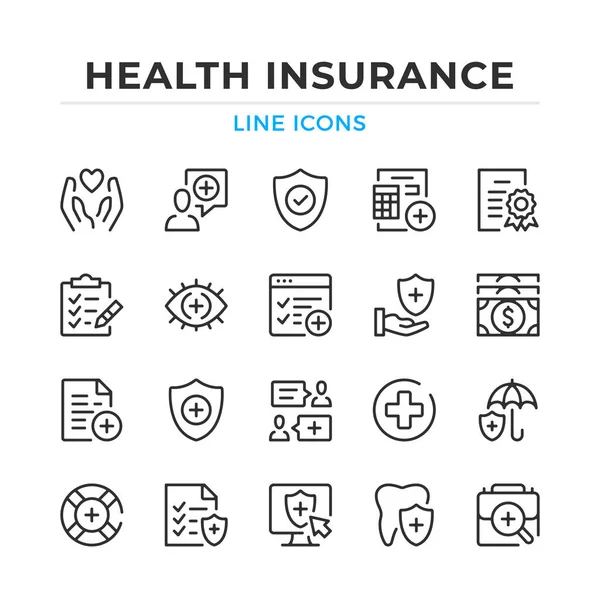 Conjunto Iconos Línea Seguro Médico Elementos Contorno Moderno Conceptos Diseño Gráficos vectoriales