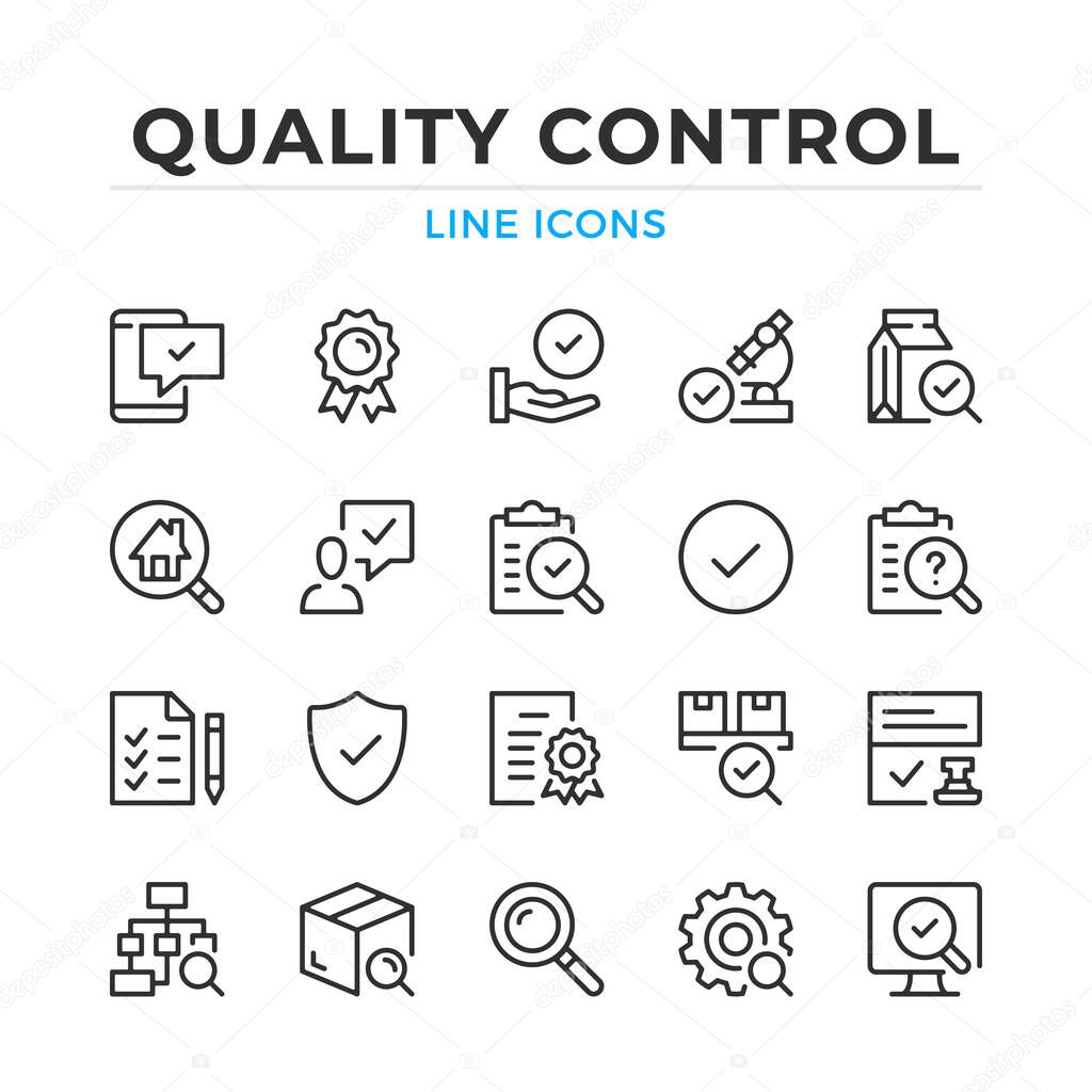 Quality control line icons set. Modern outline elements, graphic design concepts, simple symbols collection. Vector line icons