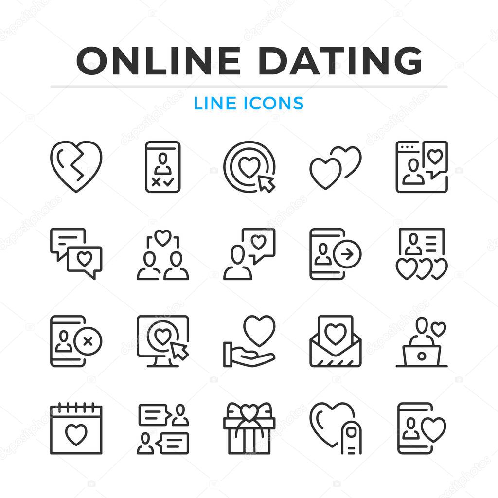 Online dating line icons set. Modern outline elements, graphic design concepts, simple symbols collection. Vector line icons
