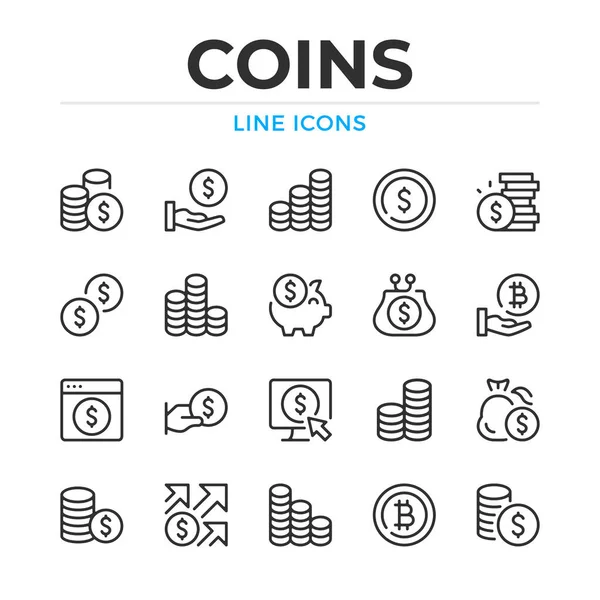 Conjunto Iconos Línea Monedas Elementos Contorno Moderno Conceptos Diseño Gráfico — Vector de stock