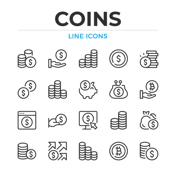 コインラインアイコンが設定されます 現代的なアウトライン要素 グラフィックデザインコンセプト シンプルなシンボルコレクション ベクトル線のアイコン — ストックベクタ