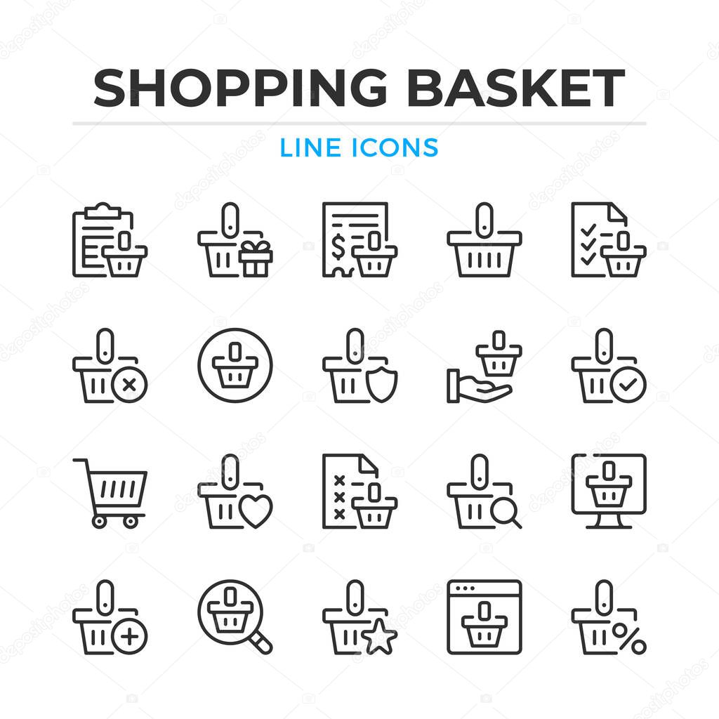 Shopping basket line icons set. Modern outline elements, graphic design concepts, simple symbols collection. Vector line icons