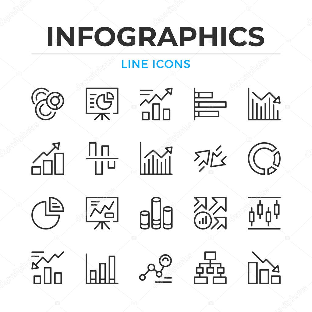 Infographics line icons set. Modern outline elements, graphic design concepts, simple symbols collection. Vector line icons