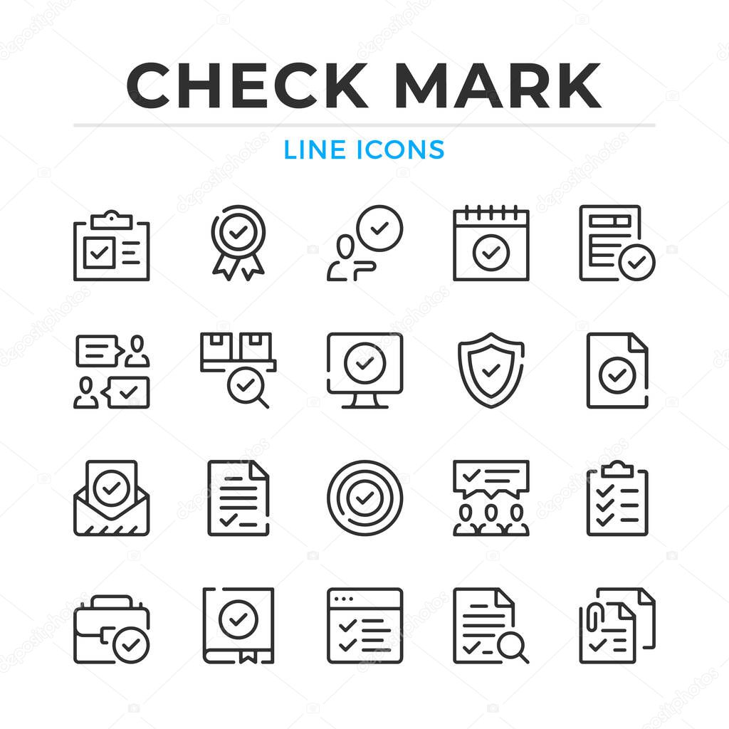 Check mark line icons set. Modern outline elements, graphic design concepts, simple symbols collection. Vector line icons