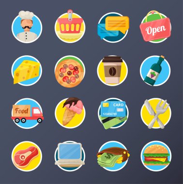 Gıda teslim düz Icon set