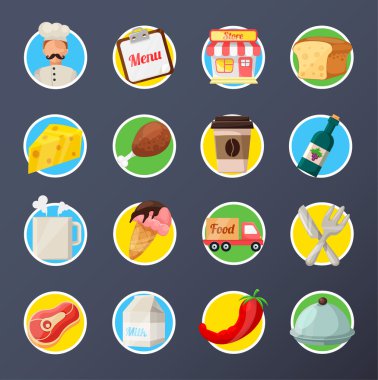 Gıda teslim düz Icon set