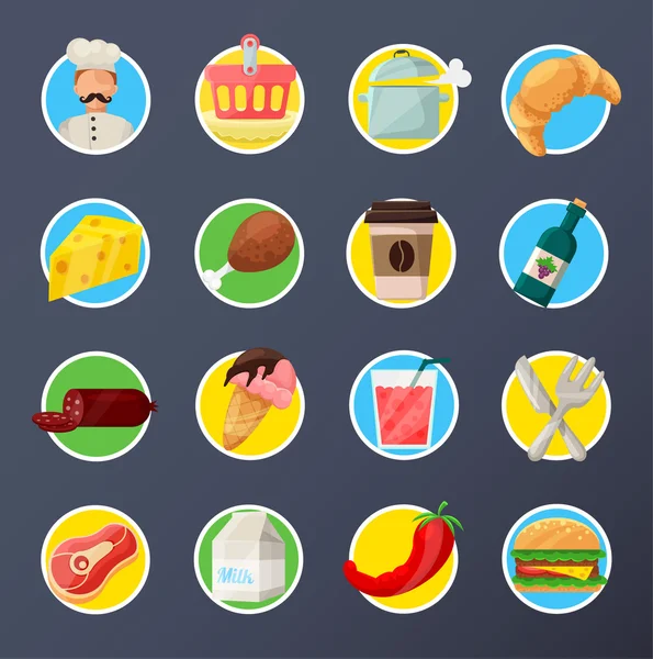 Set de iconos planos de comida — Archivo Imágenes Vectoriales