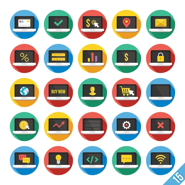 15 modern vektör düz Icons set — Stok Vektör