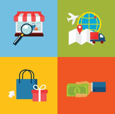 Stok vector düz tasarım konsepti simgeleri online alışveriş için ayarlayın.
