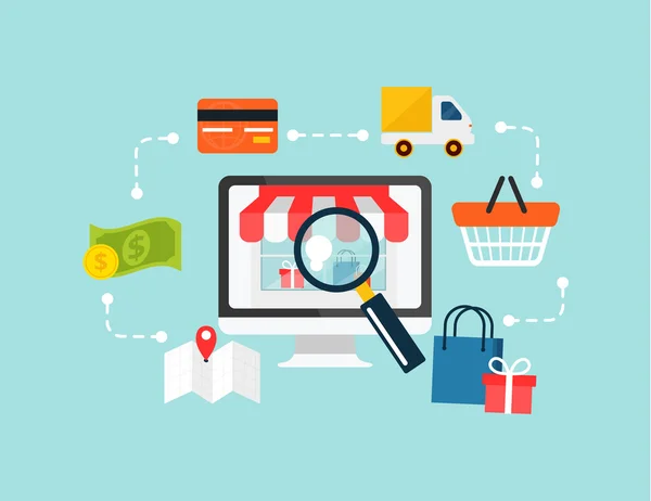 Vecteur de stock e commerce illustration d'achat en ligne — Image vectorielle