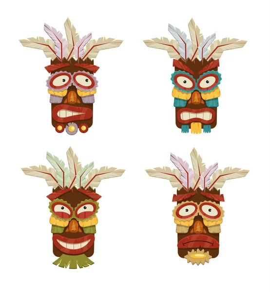 Stammesvektor ethnische Masken und Totems Icon Set — Stockvektor