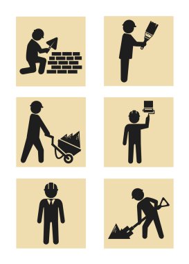 Construction man icon pictogram silhouette set clipart