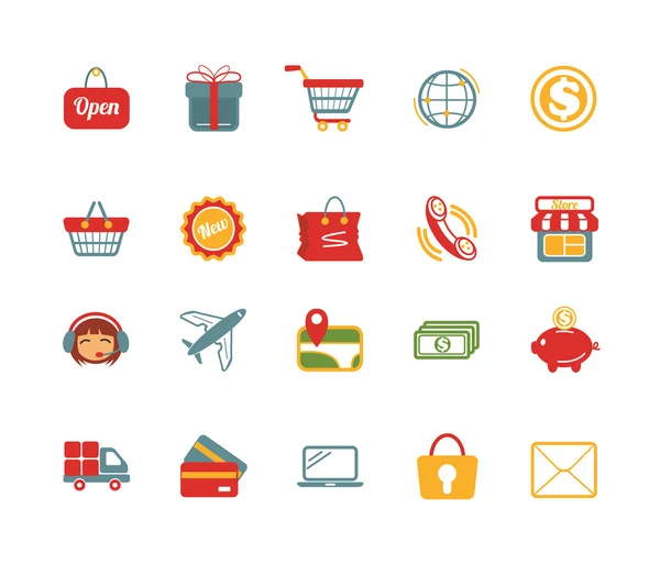 Hisse senedi vektör e ticaret renk ekibimizi Icons set — Stok Vektör