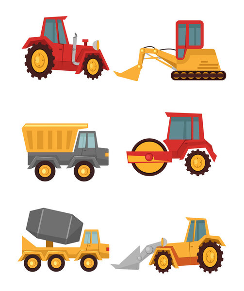 Stock vector construction car flat simple icon set