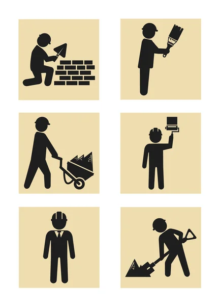 Conjunto de silueta de pictograma icono hombre de construcción — Vector de stock