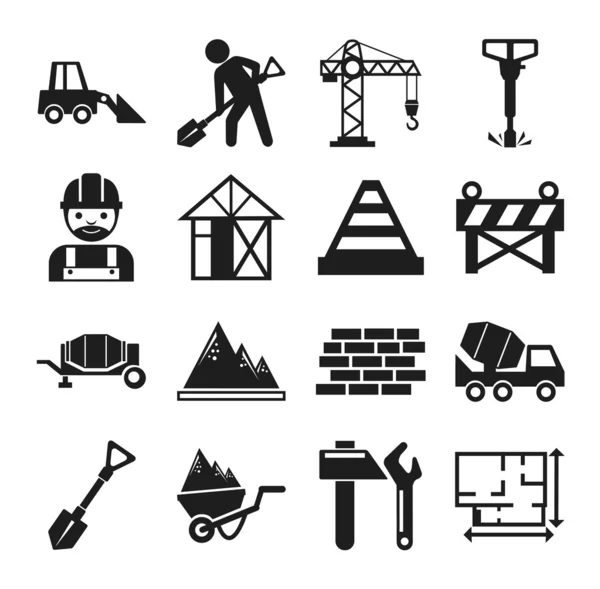 Stock vector construction pictogram simple black icon set — Stock Vector