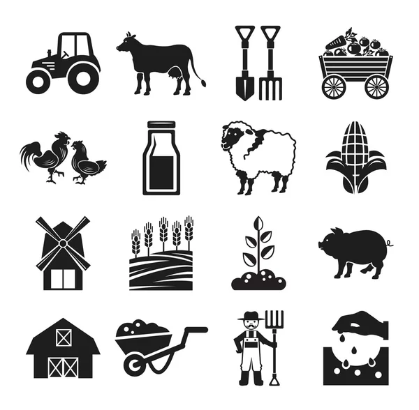 Voorraad vector pictogram boerderij zwarte pictogrammenset — Stockvector