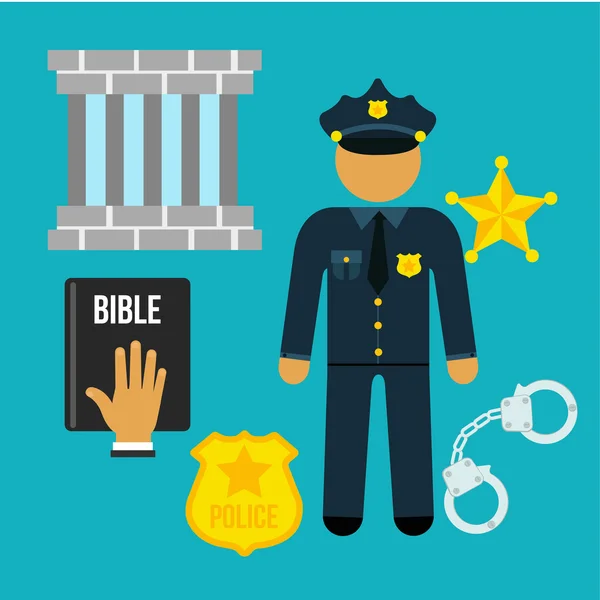 Crimen vectorial y policía hombre iconos sociales planos conjunto — Vector de stock