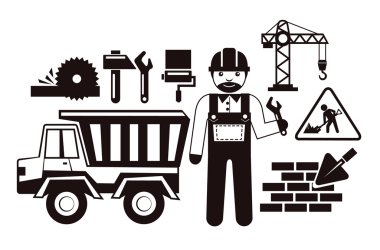 Hisse senedi vektör illüstrasyon inşaat siyah sembol simge seti