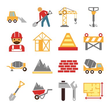 Hisse senedi vektör inşaat renk basit düz Icon set
