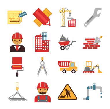 Hisse senedi vektör inşaat renk basit düz Icon set