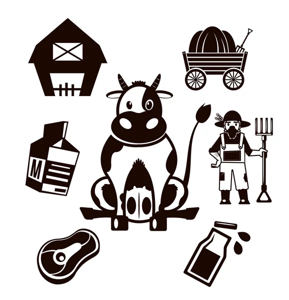 Estoque vetor fazenda vaca pictograma ilustração simples ícone preto conjunto —  Vetores de Stock