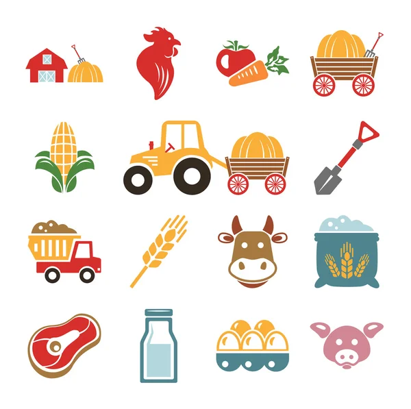 Conjunto de ícones de fazenda de pictograma de cores vetoriais — Vetor de Stock