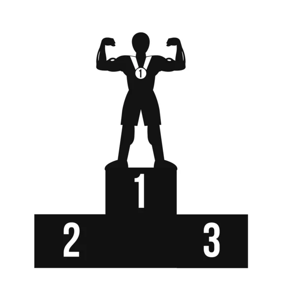 Bodybuilder op winnaar podium. Vector zwart pictogram — Stockvector