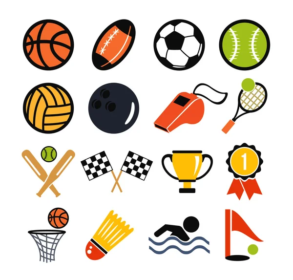 Vector de color vector plano conjunto de iconos de inventario deportivo — Archivo Imágenes Vectoriales