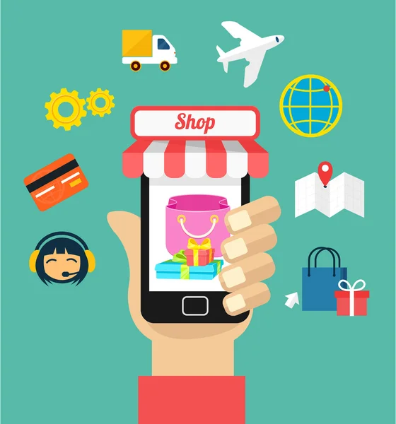 Vektör düz e ticaret illüstrasyon simge seti