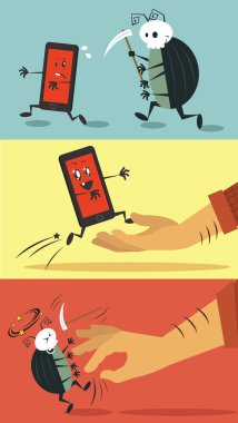 Vector flat illustrations of mobile devices bugs clipart