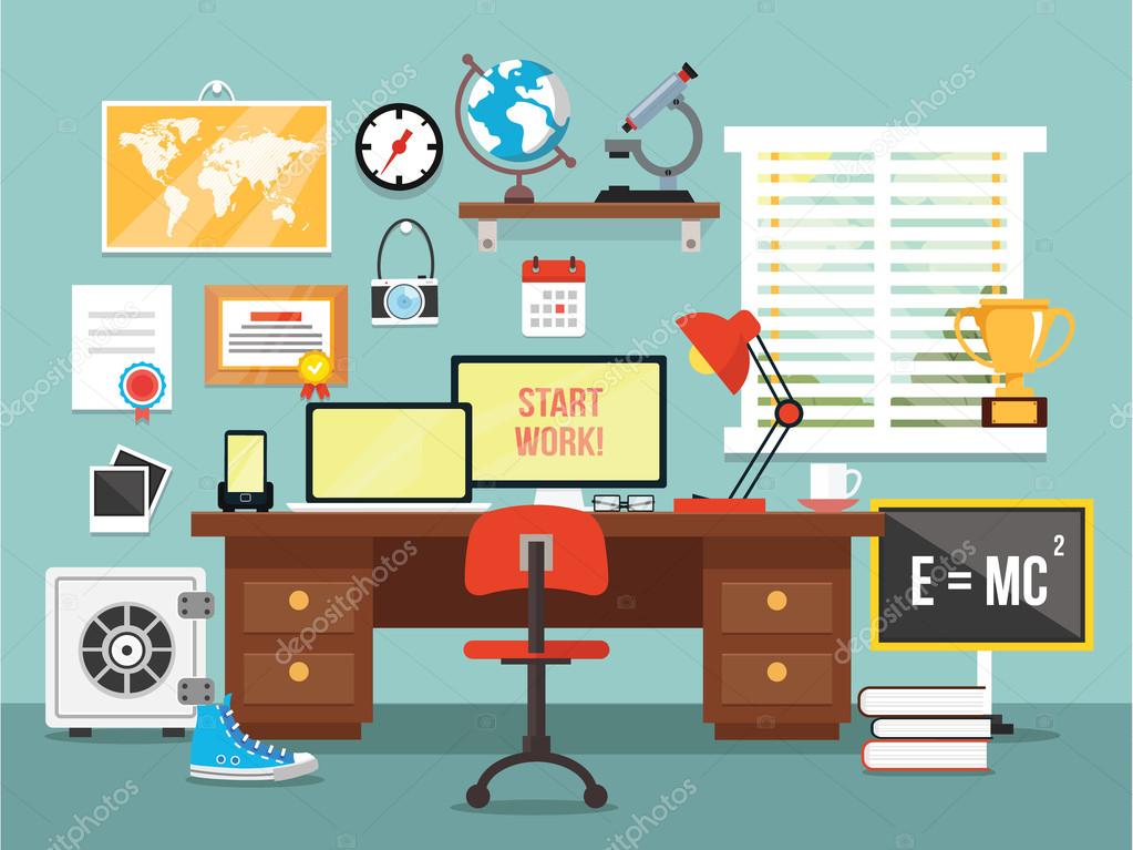 Workplace in room. Vector flat illustration