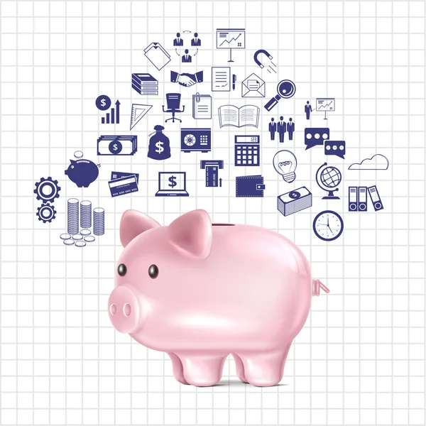 Piggy banco negocio ilustración icono conjunto — Vector de stock