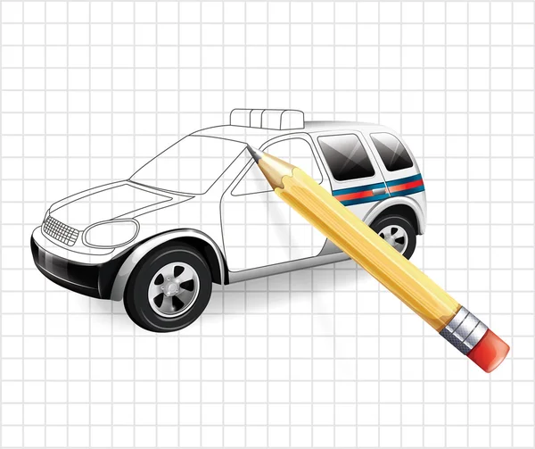 Schets van de politie-auto. Vectorillustratie — Stockvector