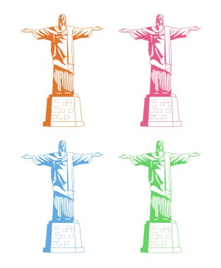 İsa kurtarıcı heykeli, rio de janeiro. Seyahat vektör çizim set